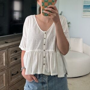 White Button Down Ruffle Top